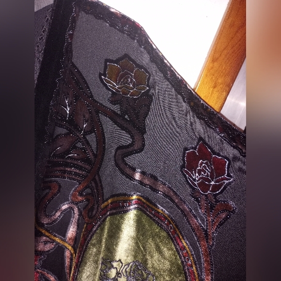 Aris A  Fringe Velvet Burnout Open Cardigan Multicolor One Size - Picture 8 of 8